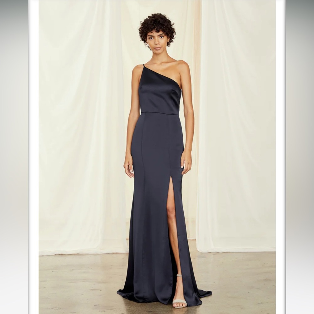 Amsale Kaia Dress in Navy Fluid Satin